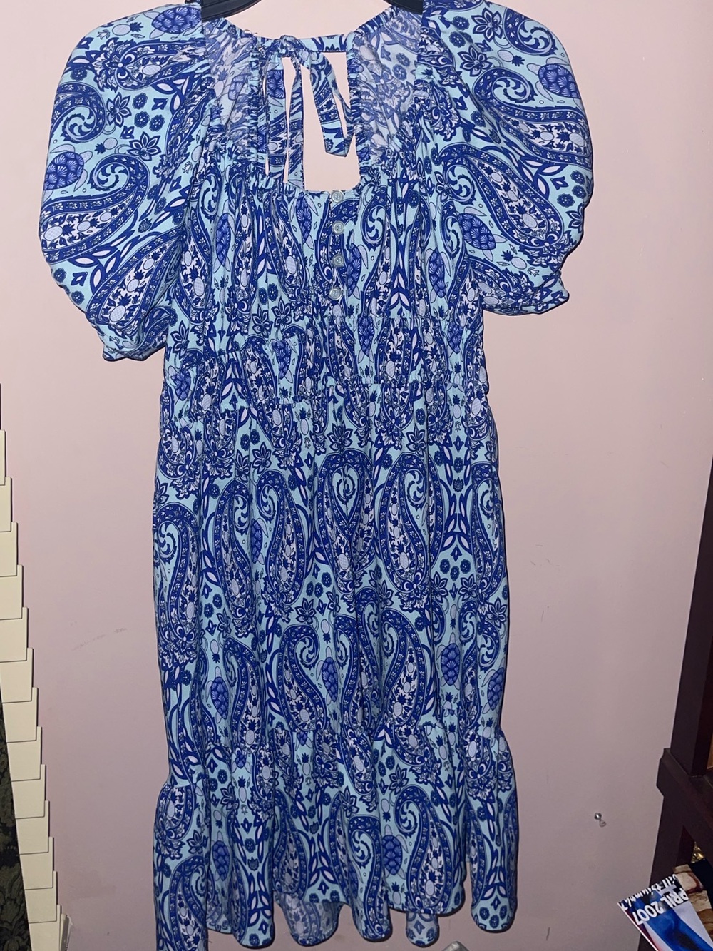 Simply Southern blue and white paisley print babydoll dress